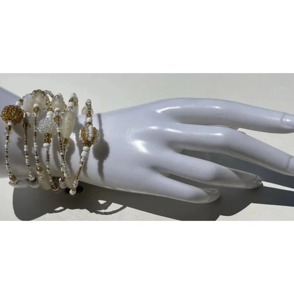 Vintage Silver And White Beaded Layered Bracelet Womens Multi Bracelet Sz 8